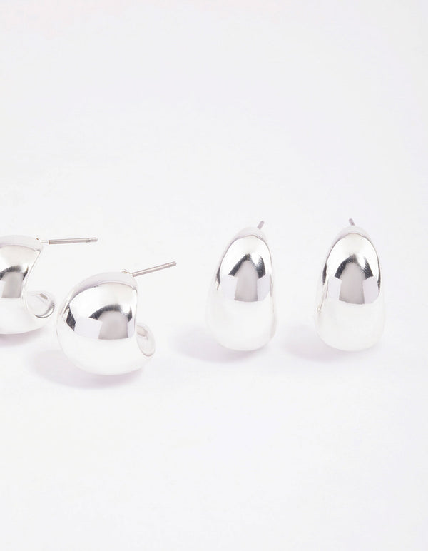 Silver Puffy Hoop Earrings Pack