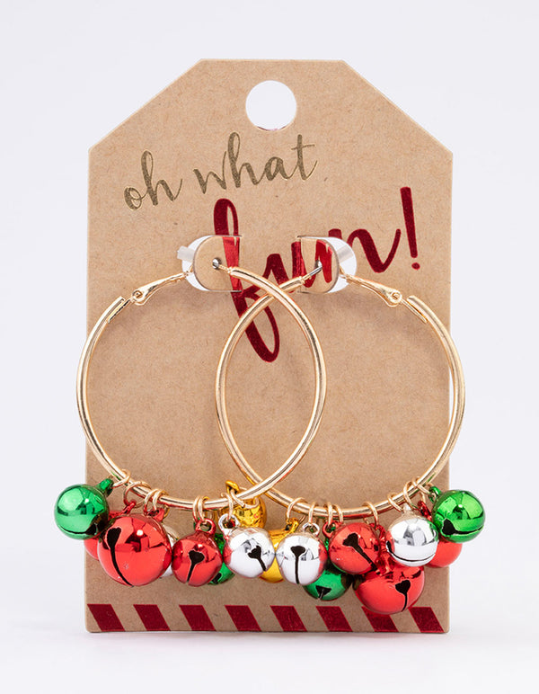 Gold Jingle Bell Hoop Earrings