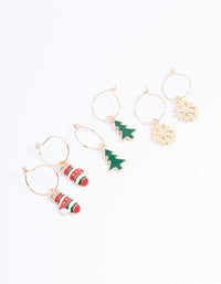 Gold Christmas Hoop Earrings 3-Pack - link has visual effect only