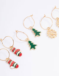 Gold Christmas Hoop Earrings 3-Pack - link has visual effect only