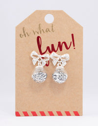 Silver Bow Bauble Drop Earrings - link has visual effect only