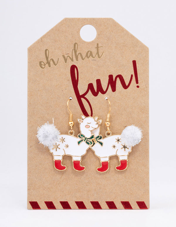 Gold Christmas Llama Drop Earrings