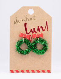Gold Bow & Christmas Wreath Detail Drop Earrings - link has visual effect only