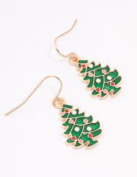 Gold Christmas Tree Diamante Drop Earrings - link has visual effect only
