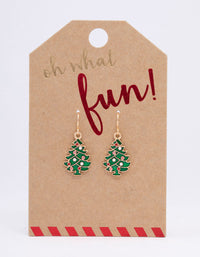 Gold Christmas Tree Diamante Drop Earrings - link has visual effect only