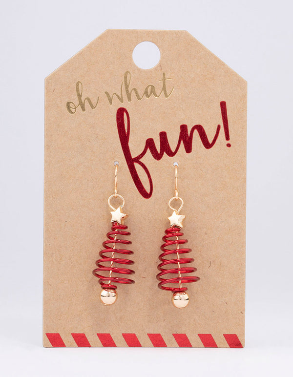 Red Spiral Christmas Tree Drop Earrings