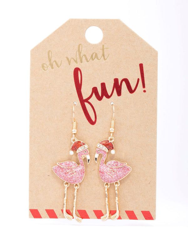 Christmas Flamingo Drop Earrings