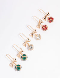 Gold Mixed Bow Drop Earrings 3-Pack - link has visual effect only