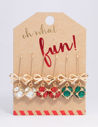 Gold Mixed Bow Drop Earrings 3-Pack - link has visual effect only