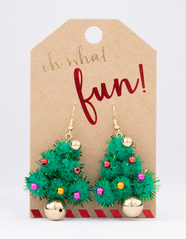 Gold Christmas Tree Drop Earrings