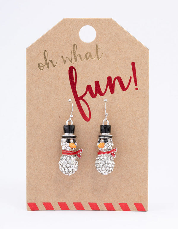 Silver Diamante Mini Snowman Drop Earrings