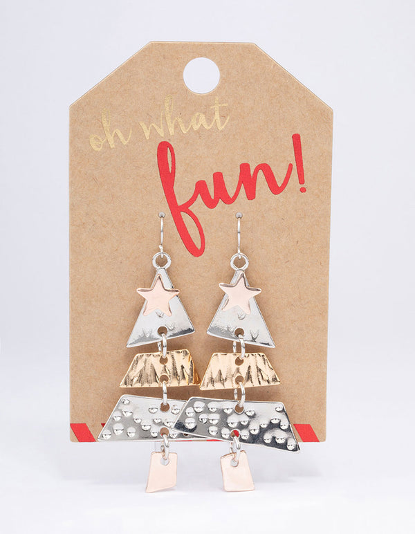 Mixed Metal Christmas Tree Drop Earrings