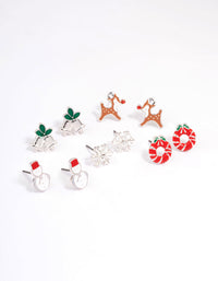 Silver Enamel Christmas Stud Earrings 5-Pack - link has visual effect only