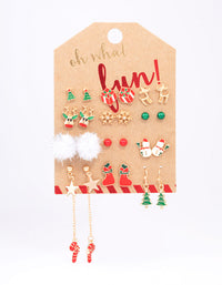 Gold Novelty Christmas Stud Earrings 12-Pack - link has visual effect only