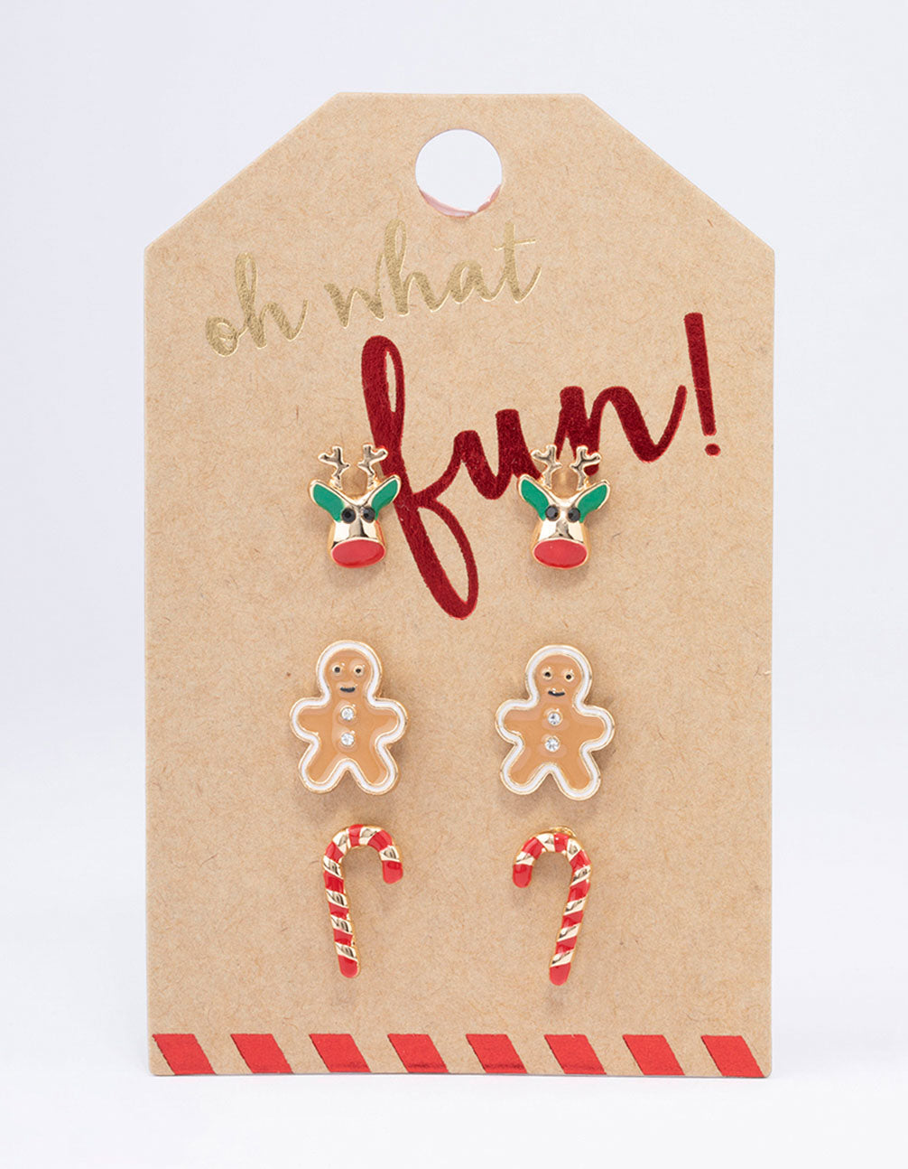 Gold Christmas Reindeer & Gingerbread Stud Earrings 3-Pack