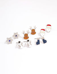 Silver Snowman & Snowflake Stud Earrings 5-Pack - link has visual effect only