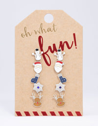 Silver Snowman & Snowflake Stud Earrings 5-Pack - link has visual effect only