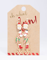 Gold Christmas Clip On Drop Earrings 5-Pack - link has visual effect only
