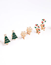 Gold Christmas & Candy Cane Clip On Earrings 5-Pack - link has visual effect only