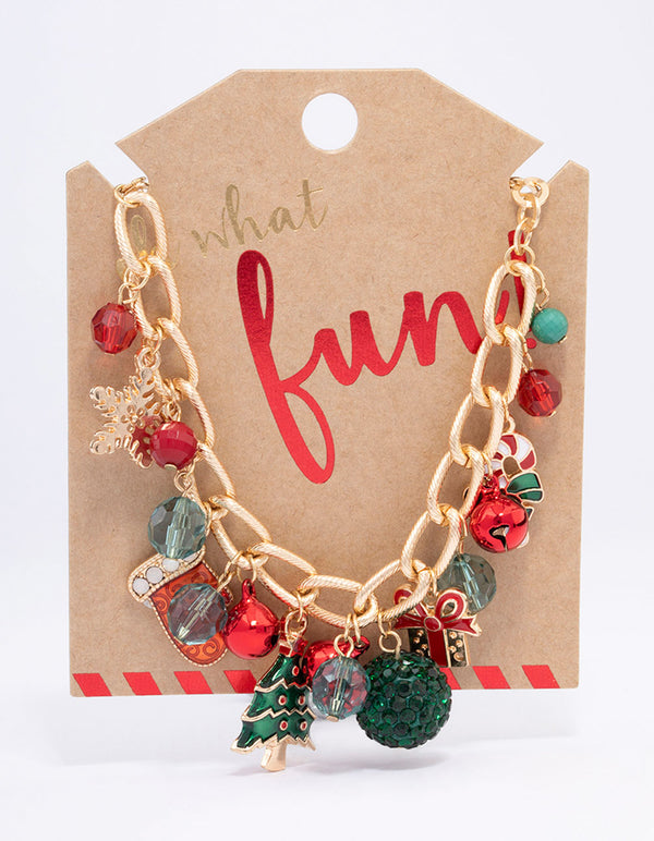 Gold Christmas Charm Chain Necklace