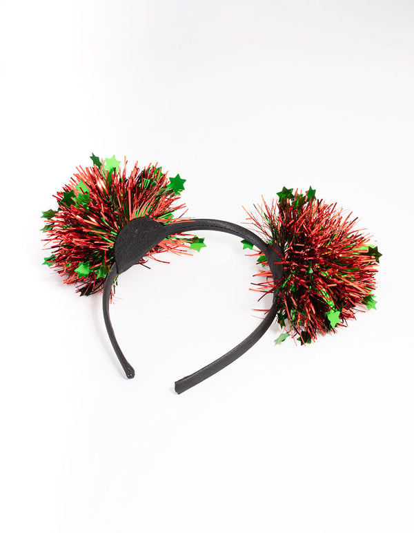 Fabric Green Tinsel Pom Pom Headband