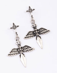 Antique Silver Skull Drop Earrings - link has visual effect only