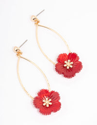 Red Oval Wire Flower Drop Earrings - link has visual effect only