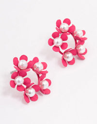 Pink Flower & Pearl Circle Stud Earrings - link has visual effect only