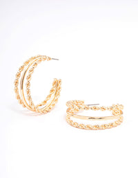 Gold Twisted & Plain Triple Hoop Earrings - link has visual effect only