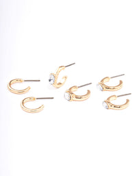 Gold Oval Diamante Hoop Earrings Pack - link has visual effect only