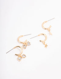 Gold Diamante Bow & Star Hoop Earring Pack - link has visual effect only