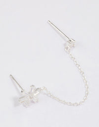 Sterling Silver Baguette Flower Chain Stud Earrings - link has visual effect only