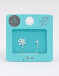 Sterling Silver Baguette Flower Chain Stud Earrings - link has visual effect only