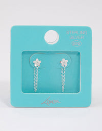 Sterling Silver Flower Stud Chain Earrings - link has visual effect only