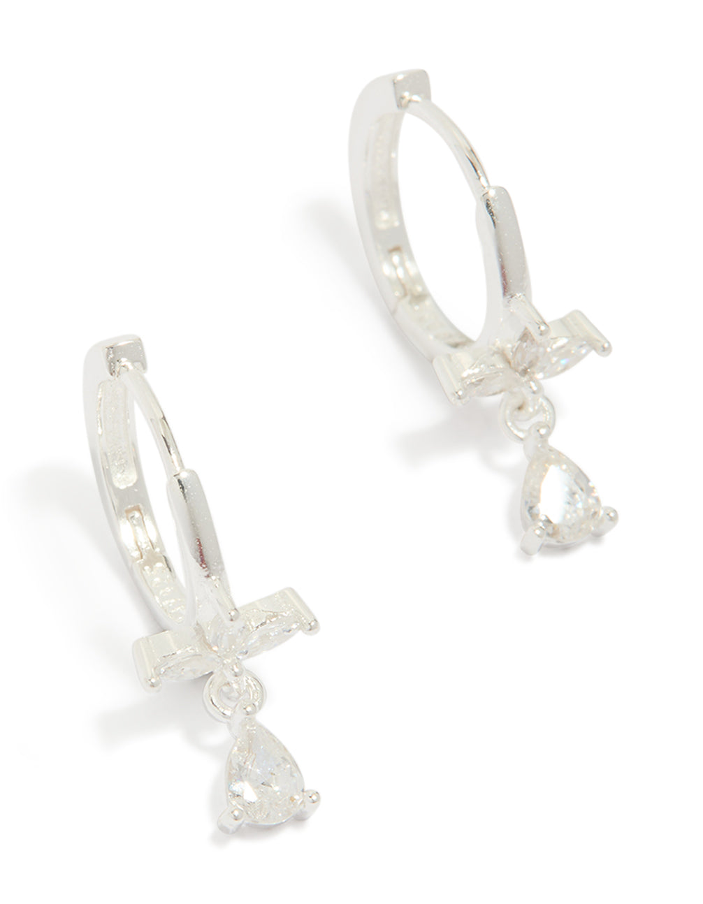 Sterling Silver Trio Marquise Huggie Pear Earrings