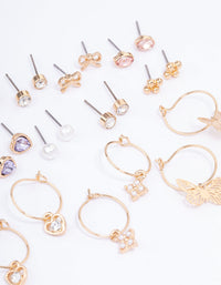 Gold Stone Bow & Floral Earring 12-Pack - link has visual effect only