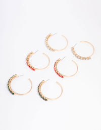 Gold Diamante Festive Hoop Earrings 3-Pack - link has visual effect only