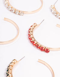 Gold Diamante Festive Hoop Earrings 3-Pack - link has visual effect only