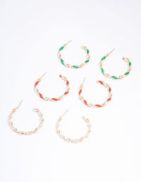 Gold Glitter Twisted Festive Hoop Earrings 3-Pack - link has visual effect only