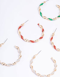 Gold Glitter Twisted Festive Hoop Earrings 3-Pack - link has visual effect only