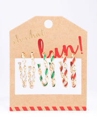 Gold Glitter Twisted Festive Hoop Earrings 3-Pack - link has visual effect only