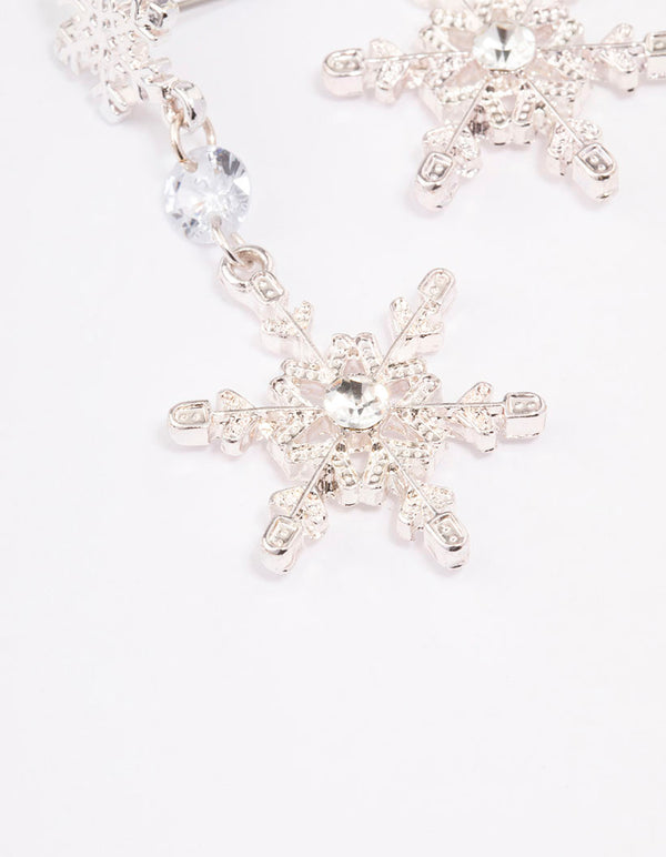 Silver Diamante Snowflake Drop Earrings