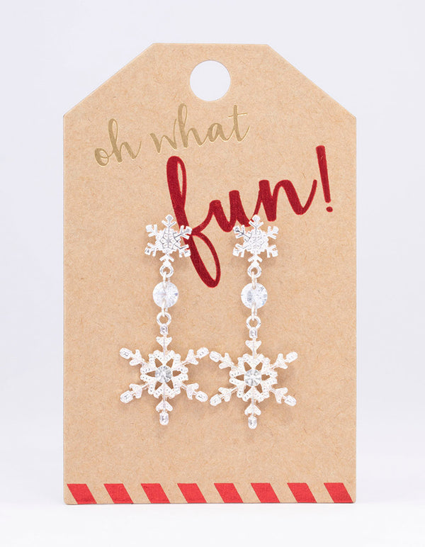 Silver Diamante Snowflake Drop Earrings
