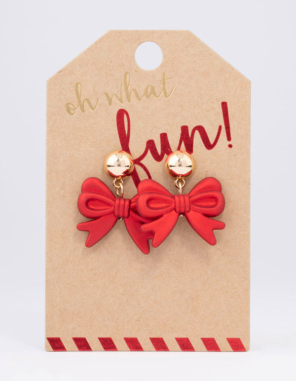 Red Iridescent Christmas Bow Drop Earrings