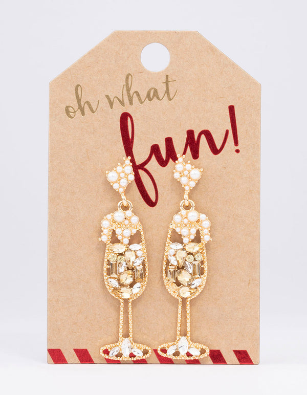 Gold Diamante Wine Glass Drop Earrings