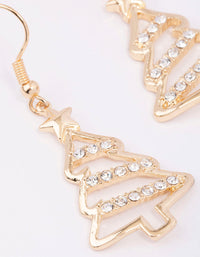 Gold Diamante Outline Christmas Tree Drop Earrings - link has visual effect only