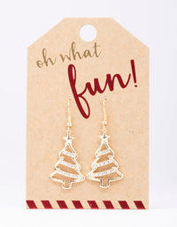 Gold Diamante Outline Christmas Tree Drop Earrings - link has visual effect only