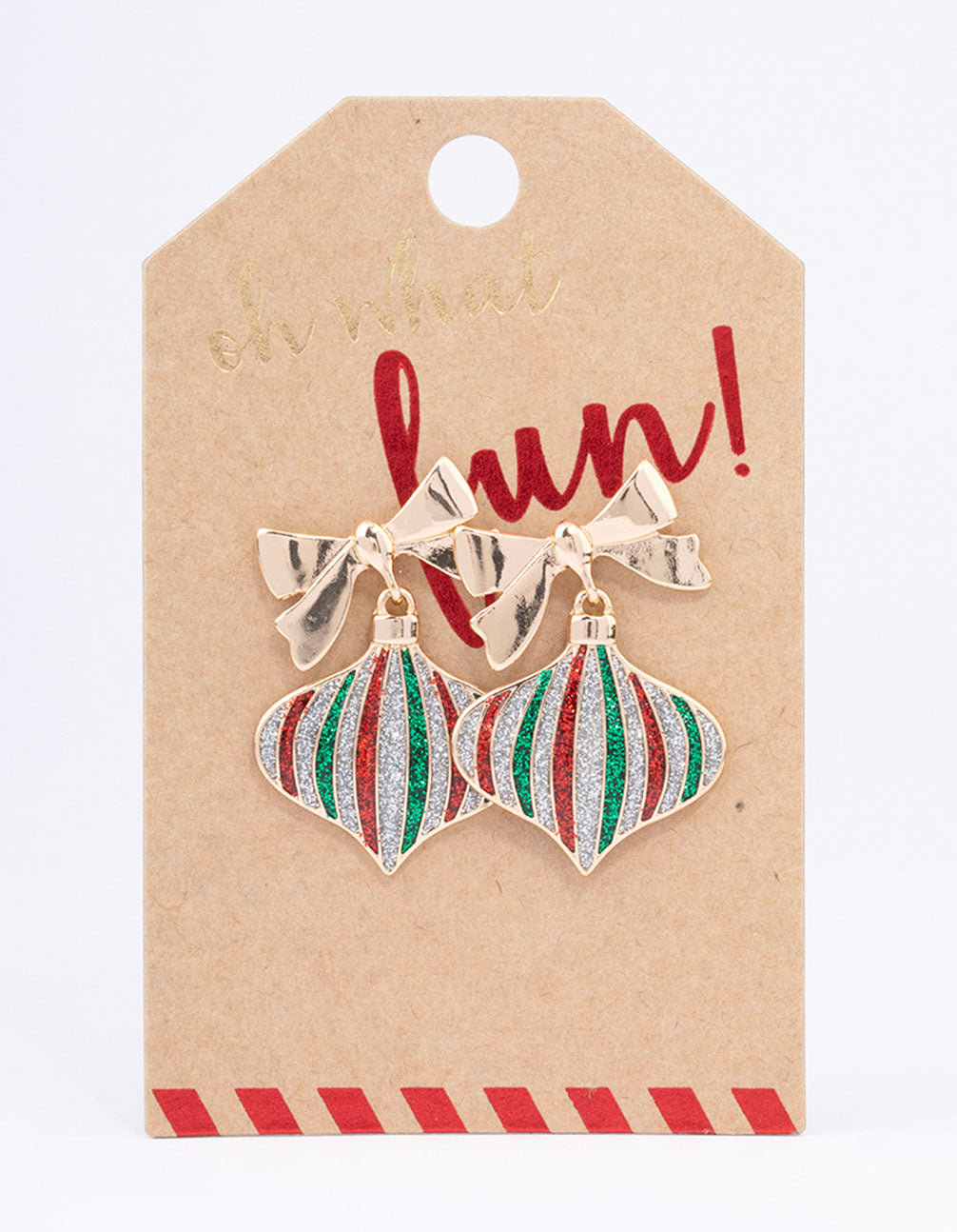 Gold Glitter Bauble & Bow Drop Earrings
