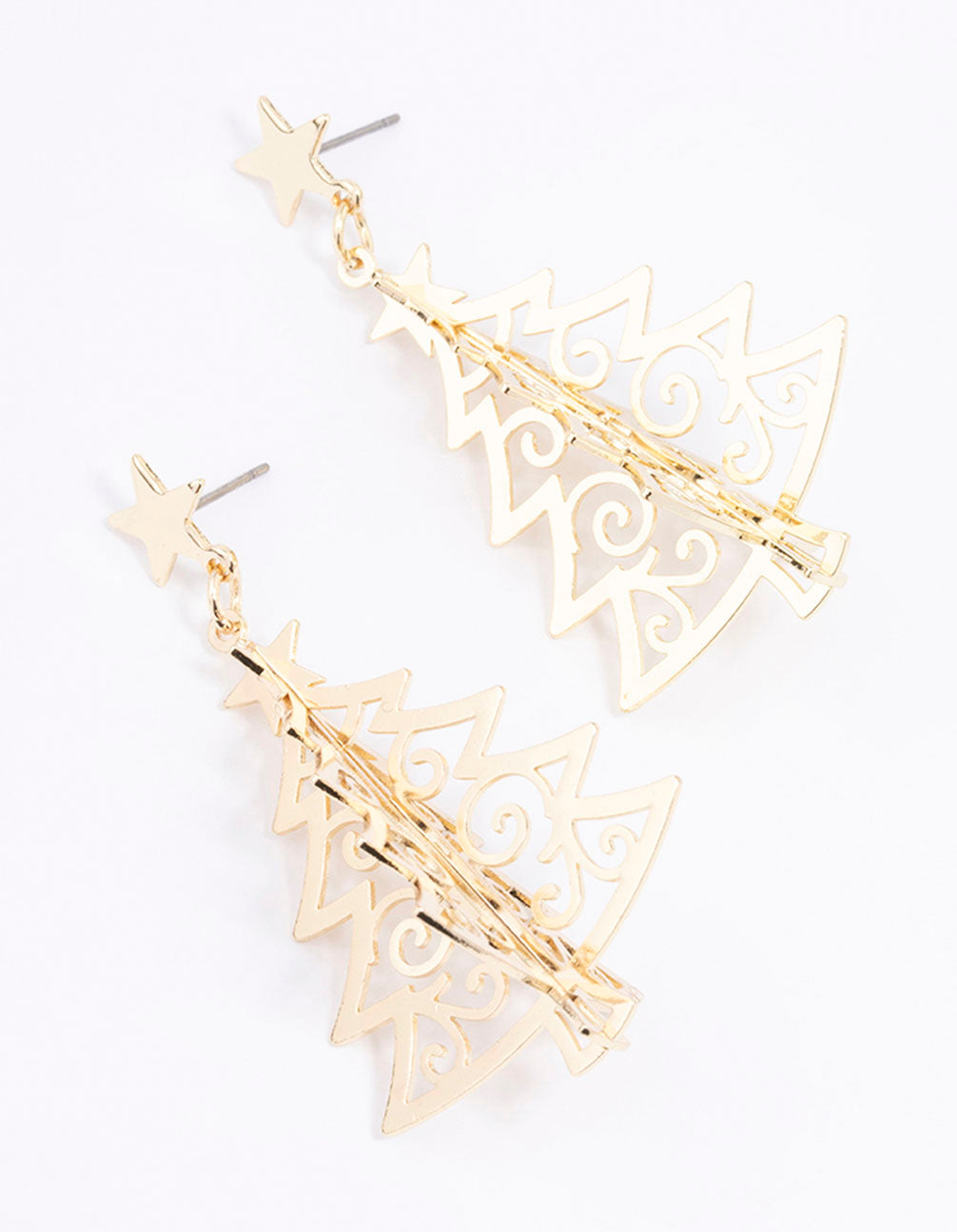 Gold Metallic Christmas Tree Drop Earrings