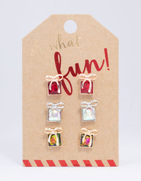 Christmas Present Stud Earrings 3-Pack - link has visual effect only